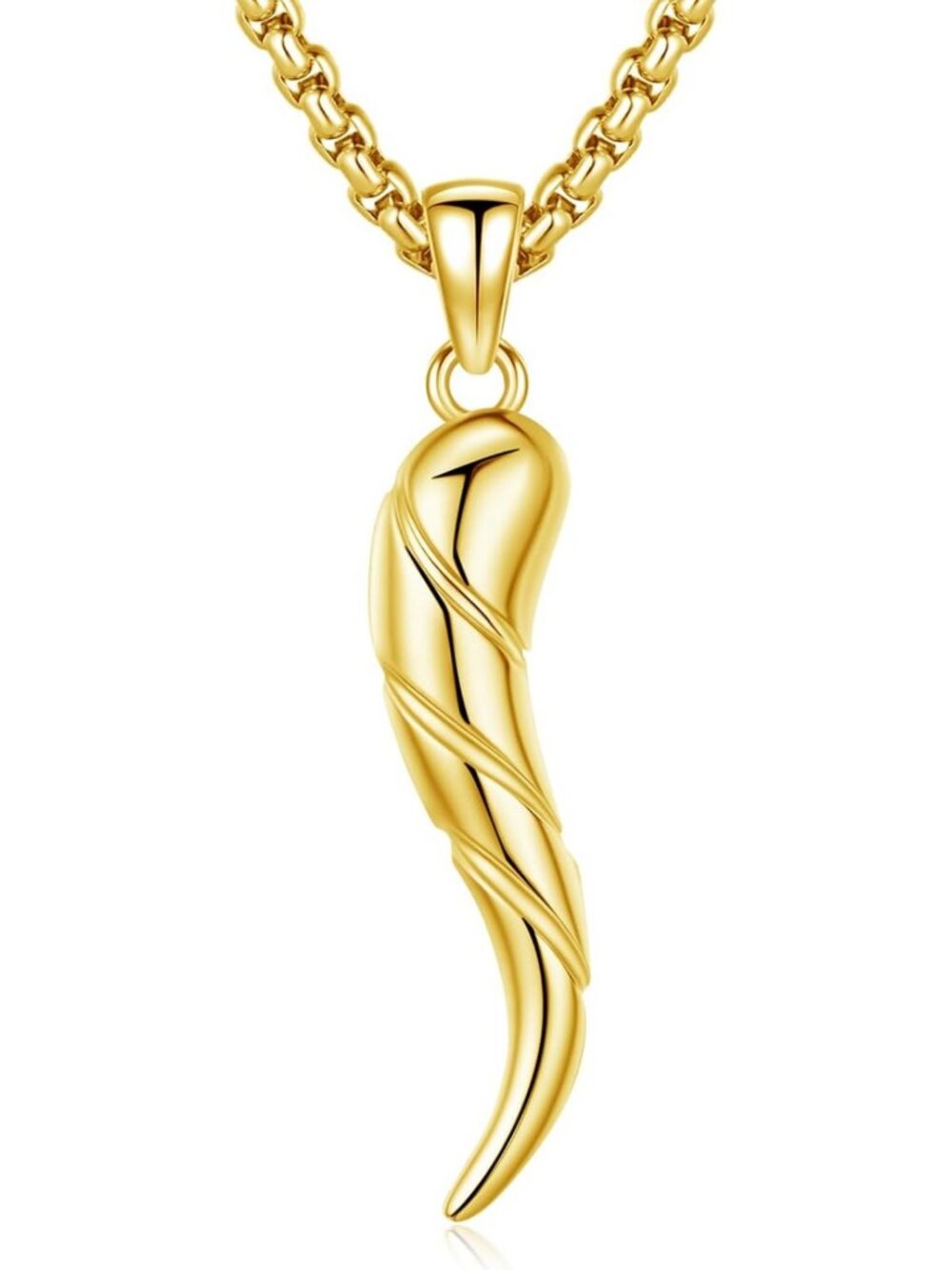 Italian Horn Cornicello Necklace in 925 Sterling Silver with 22"+2" Rolo Chain